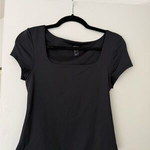 Forever 21 Black Square Neck Short Sleeve Top